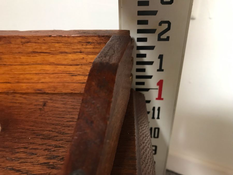 Stunning Large Vintage Willimantic Advertising Wooden Spool Cabinet Desk With Hinged Top And 4-Drawers Willimantic Six Cord Star Thread - Desk Top Needs New Leather 31'W X 24'D X 26'H [Photo 20]