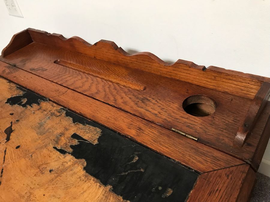 Stunning Large Vintage Willimantic Advertising Wooden Spool Cabinet Desk With Hinged Top And 4-Drawers Willimantic Six Cord Star Thread - Desk Top Needs New Leather 31'W X 24'D X 26'H [Photo 12]