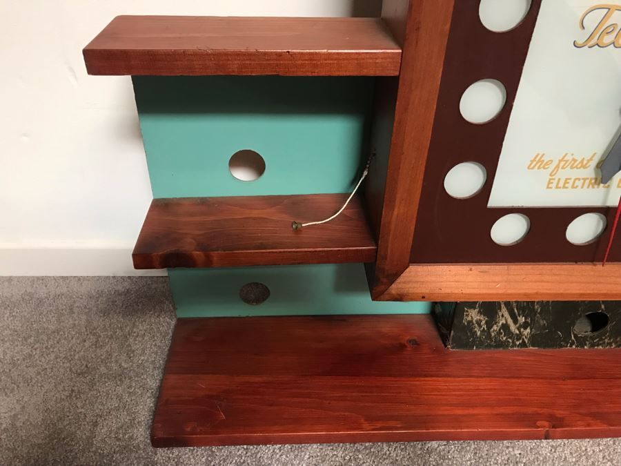 Mid-Century Modern Advertising Telechron Electric Clock Store Display Shelf With Working Clock Backlight Needs New Bulbs 34'W X 7'D X 22'H [Photo 6]