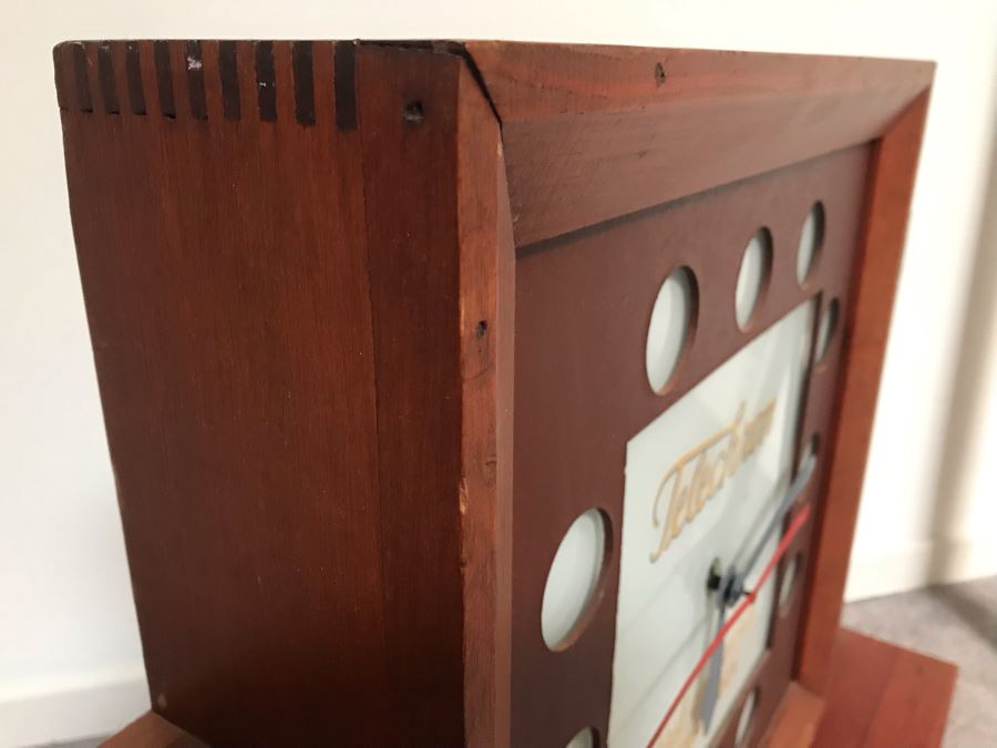 Mid-Century Modern Advertising Telechron Electric Clock Store Display Shelf With Working Clock Backlight Needs New Bulbs 34'W X 7'D X 22'H [Photo 8]