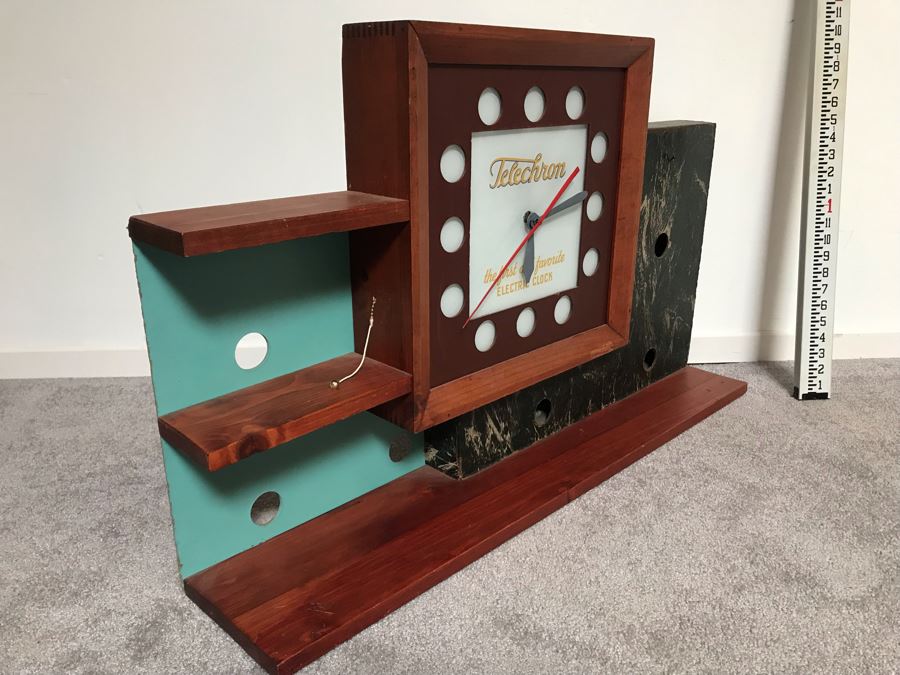 Mid-Century Modern Advertising Telechron Electric Clock Store Display Shelf With Working Clock Backlight Needs New Bulbs 34'W X 7'D X 22'H [Photo 7]