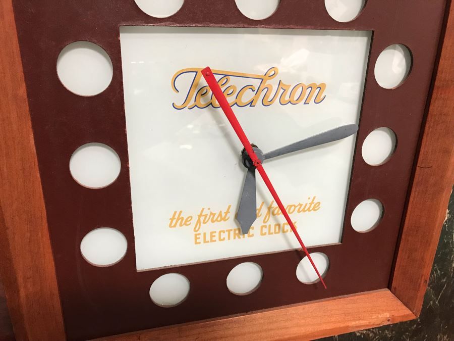 Mid-Century Modern Advertising Telechron Electric Clock Store Display Shelf With Working Clock Backlight Needs New Bulbs 34'W X 7'D X 22'H [Photo 5]