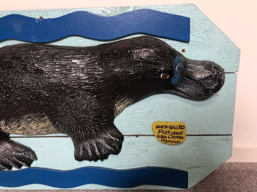 Wooden Wall Plaque With Embossed Plastic Duck-Billed Platypus From Outback Steakhouse 30' X 17' [Photo 2]