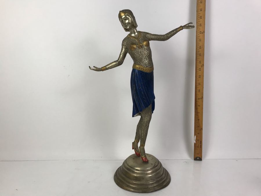 Signed Louis Icart Statue 21'H - Note That Tips Of Fingers On One Hand Are Missing