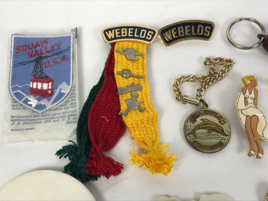 Collectibles Lot With Pins, Patches, Keychains, Bracelet Includes Airline Wings, Marilyn Monroe Brooch, Webelos, Girl Scouts, Trojans Football Brooch, USN, Snow White, Wells Fargo - See Photos [Photo 25]