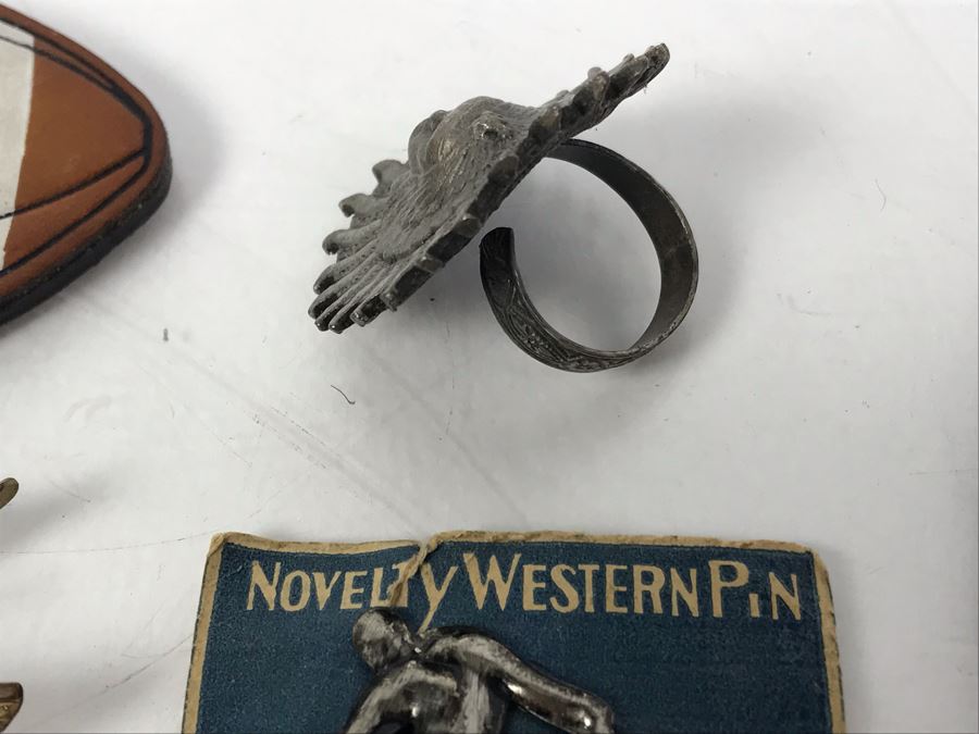 Collectibles Lot With Pins, Patches, Keychains, Bracelet Includes Airline Wings, Marilyn Monroe Brooch, Webelos, Girl Scouts, Trojans Football Brooch, USN, Snow White, Wells Fargo - See Photos [Photo 7]