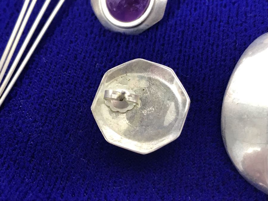 Sterling Silver Jewelry Earring Lot With Sterling Ring - Some Signed Woods Sterling And KBN Sterling 64.3g (One Earring Shown Nearest Bottom Needs Repair) [Photo 14]