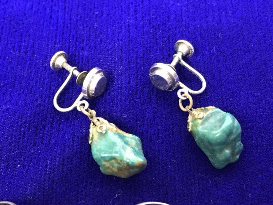 Jewelry Lot With Sterling Chain (On Left), Pocket Watch Chain, Sterling Silver Cross And Various Rings, Brooches And Earrings [Photo 6]