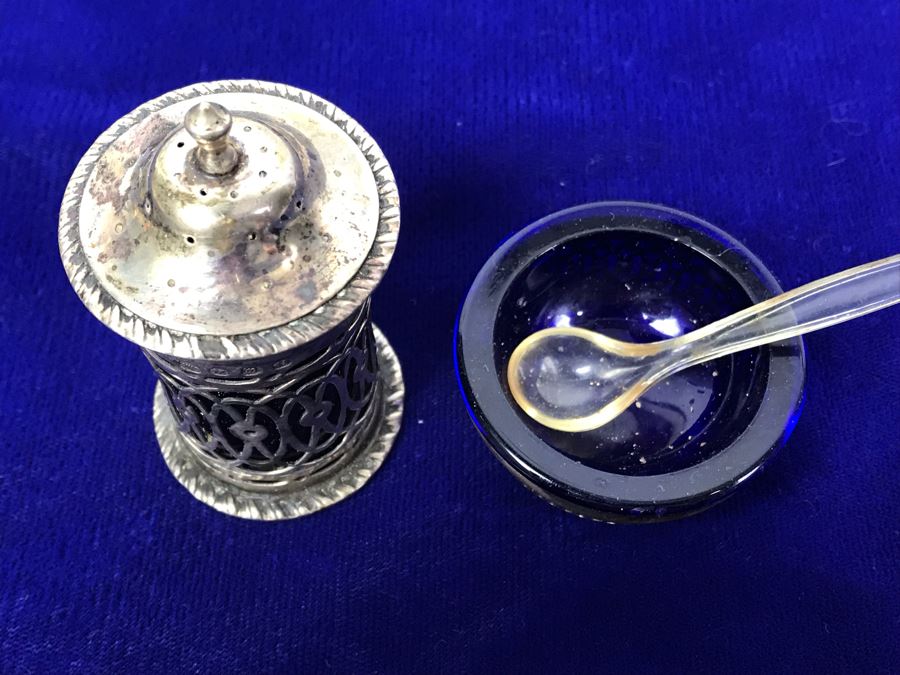 Hallmarked English Silver Pepper Shaker And Salt Dish (Salt Dish Not Marked) [Photo 2]
