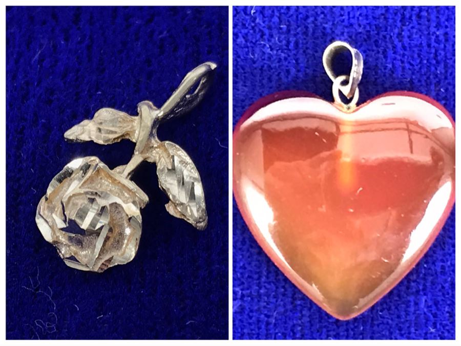 14K Gold Rose Pendant And Heart Pendant With 14K Gold Bale - Rose Pendant Weighs 1g [Photo 1]