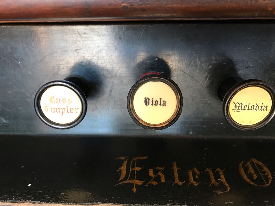 WORKING Antique Victorian Parlor Pump Organ Estey Organ Co Brattleboro Vt Elaborate High Top Mahogany Cabinet With Mirror - Top Removes From Bottom For Easy Moving - Estimate $1,000-$3,000 [Photo 14]