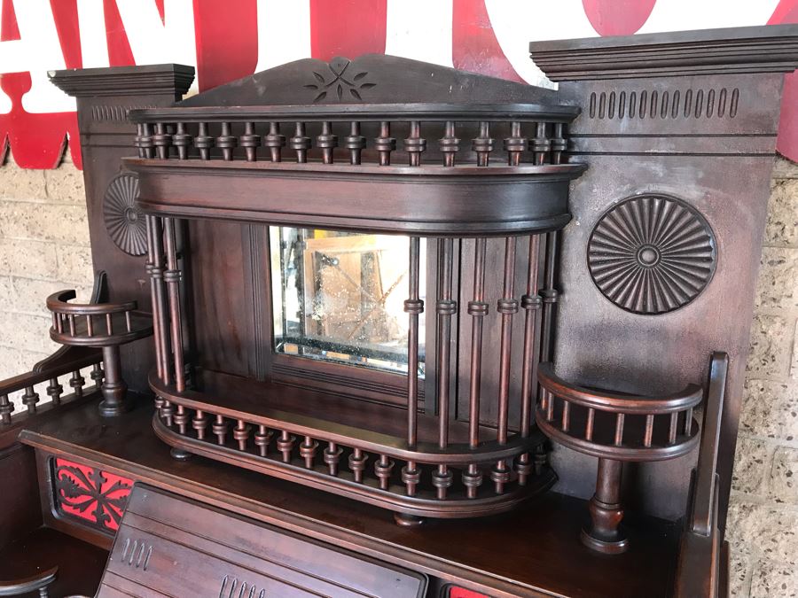 WORKING Antique Victorian Parlor Pump Organ Estey Organ Co Brattleboro Vt Elaborate High Top Mahogany Cabinet With Mirror - Top Removes From Bottom For Easy Moving - Estimate $1,000-$3,000 [Photo 15]