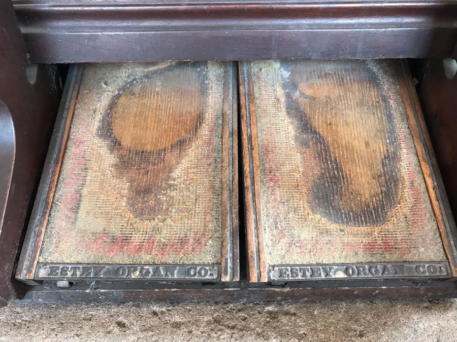 WORKING Antique Victorian Parlor Pump Organ Estey Organ Co Brattleboro Vt Elaborate High Top Mahogany Cabinet With Mirror - Top Removes From Bottom For Easy Moving - Estimate $1,000-$3,000 [Photo 20]