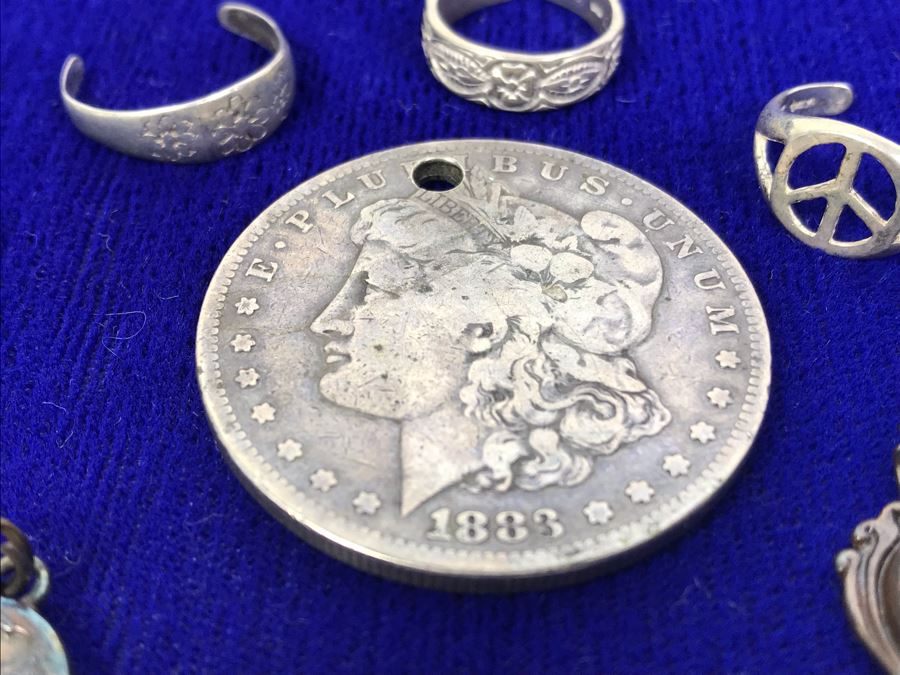 Sterling Silver Lot With Drilled Silver Coin 41.7g [Photo 3]