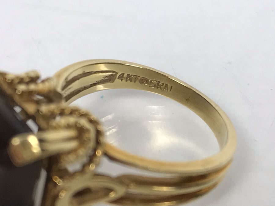 14K Yellow Gold Smokey Quartz Ring 14 X 12 X 7MM 6.7g 6.25 Ring Size [Photo 10]