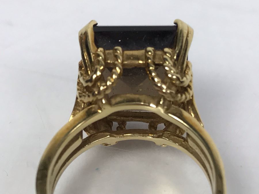 14K Yellow Gold Smokey Quartz Ring 14 X 12 X 7MM 6.7g 6.25 Ring Size [Photo 9]