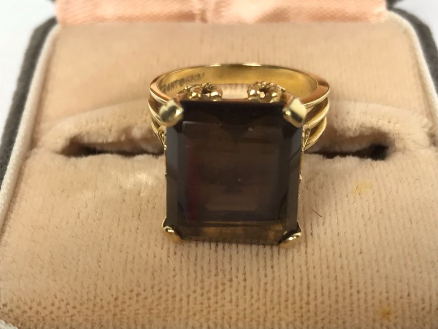14K Yellow Gold Smokey Quartz Ring 14 X 12 X 7MM 6.7g 6.25 Ring Size [Photo 3]