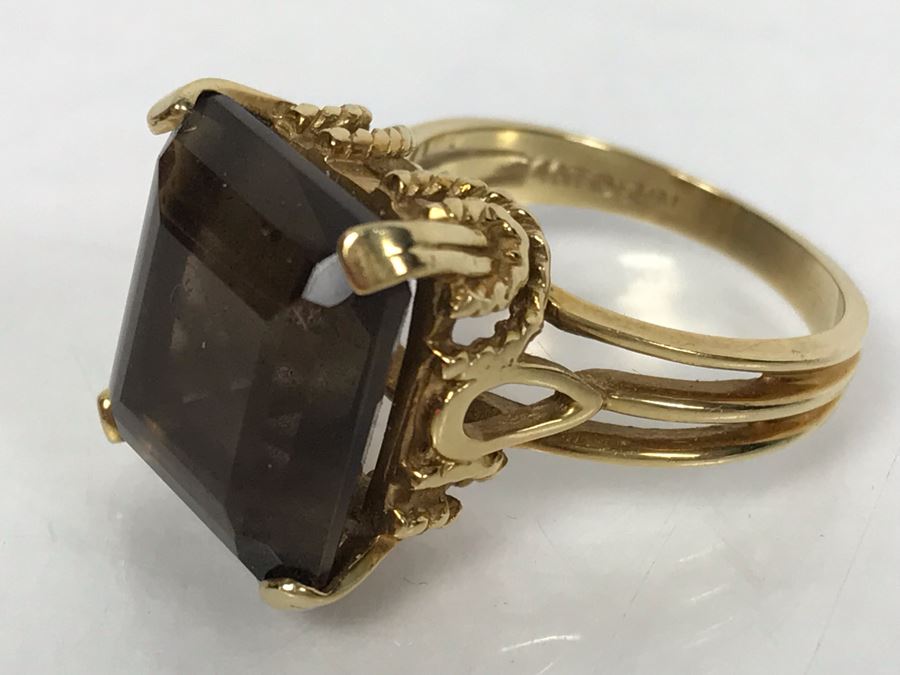 14K Yellow Gold Smokey Quartz Ring 14 X 12 X 7MM 6.7g 6.25 Ring Size [Photo 6]