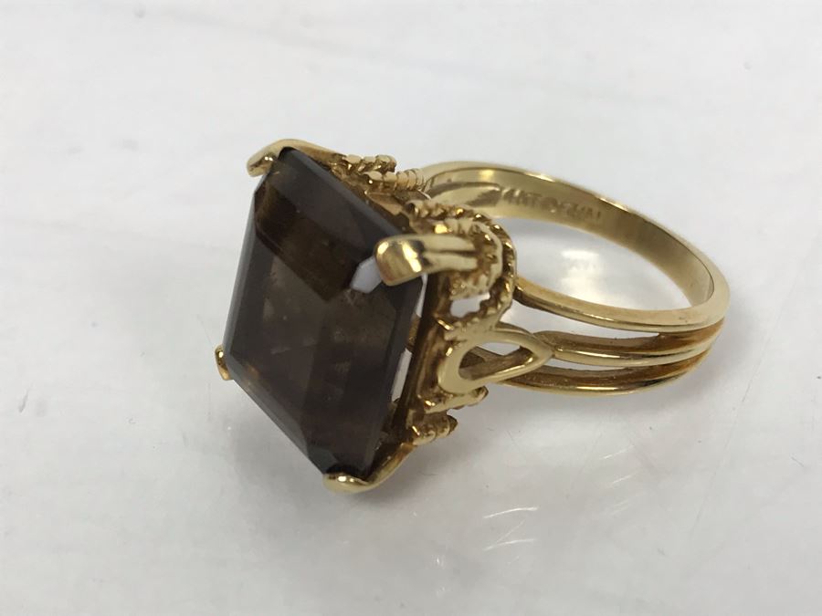 14K Yellow Gold Smokey Quartz Ring 14 X 12 X 7MM 6.7g 6.25 Ring Size [Photo 5]