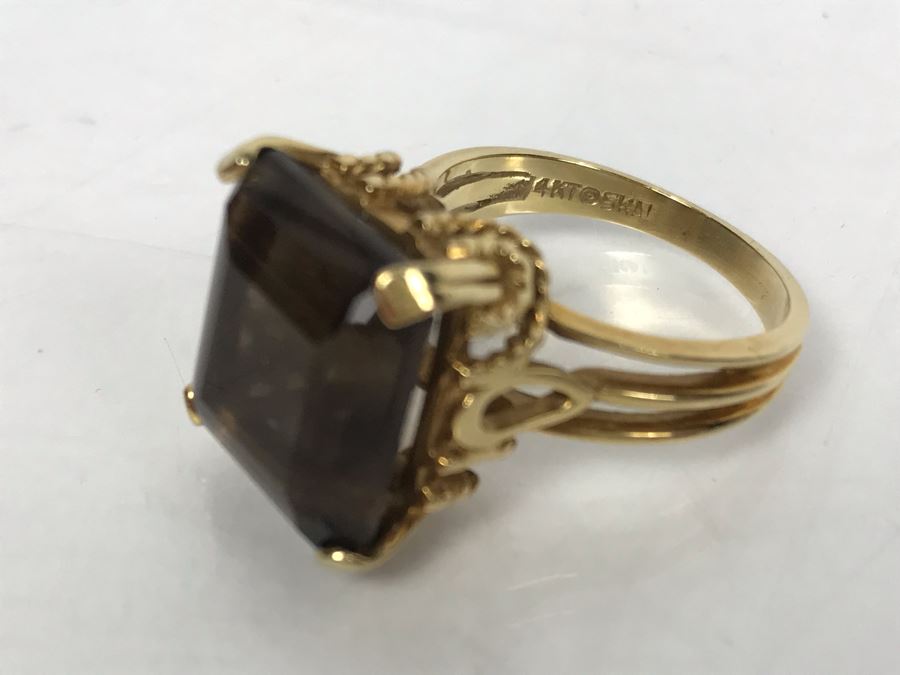 14K Yellow Gold Smokey Quartz Ring 14 X 12 X 7MM 6.7g 6.25 Ring Size [Photo 4]