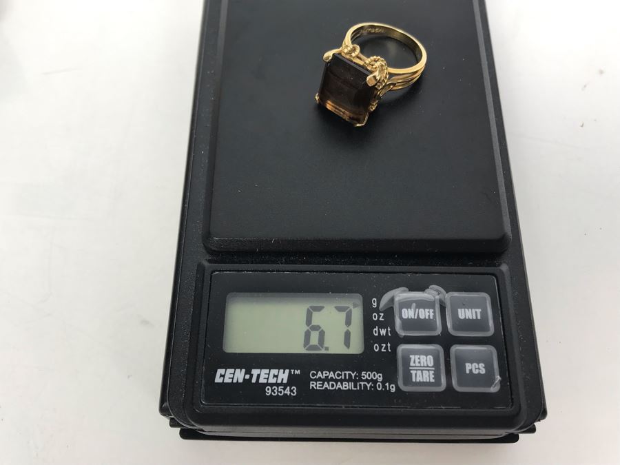 14K Yellow Gold Smokey Quartz Ring 14 X 12 X 7MM 6.7g 6.25 Ring Size [Photo 12]
