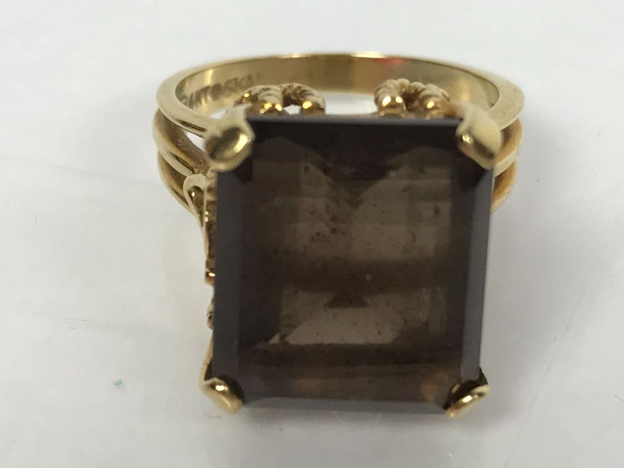 14K Yellow Gold Smokey Quartz Ring 14 X 12 X 7MM 6.7g 6.25 Ring Size [Photo 7]