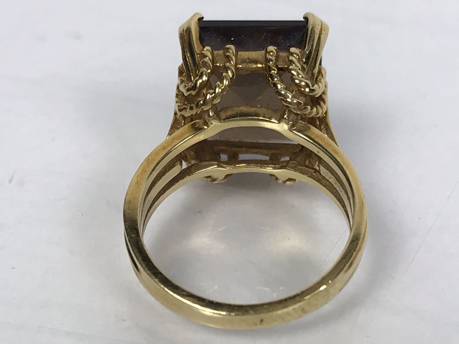 14K Yellow Gold Smokey Quartz Ring 14 X 12 X 7MM 6.7g 6.25 Ring Size [Photo 8]