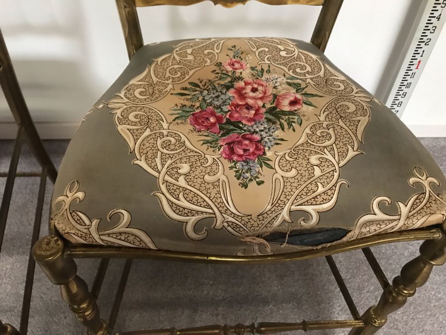 Pair Of Stunning Vintage Italian Brass Chiavari Chairs Hollywood Regency Estimate $1,000 [Photo 8]