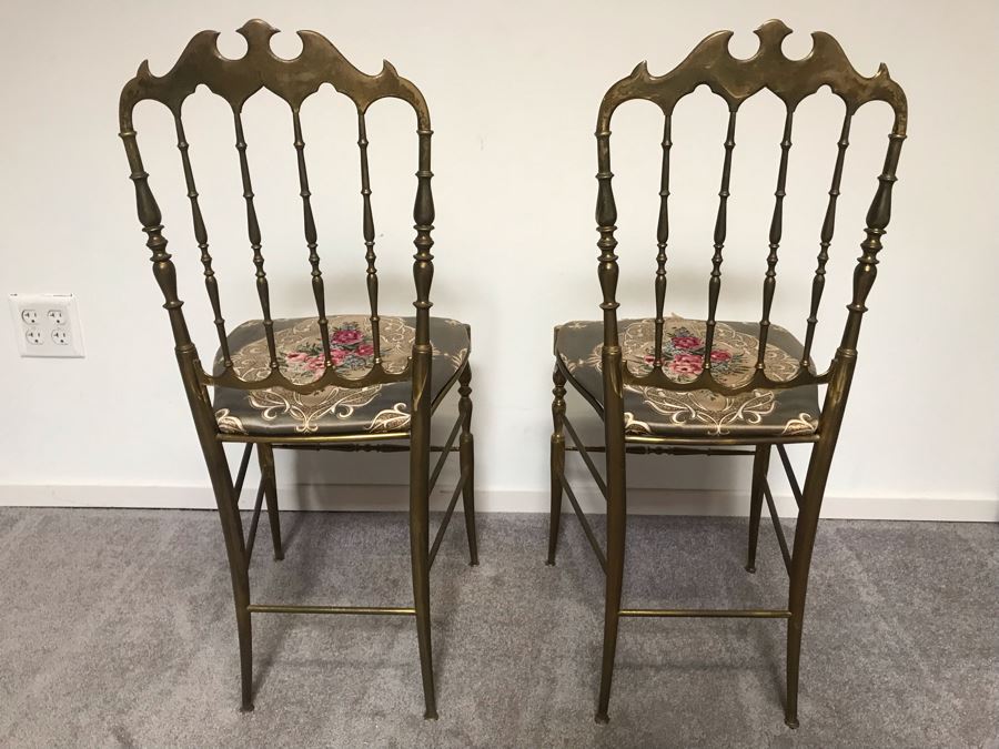Pair Of Stunning Vintage Italian Brass Chiavari Chairs Hollywood Regency Estimate $1,000 [Photo 10]
