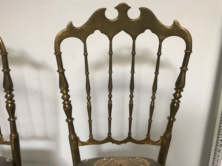 Pair Of Stunning Vintage Italian Brass Chiavari Chairs Hollywood Regency Estimate $1,000 [Photo 5]