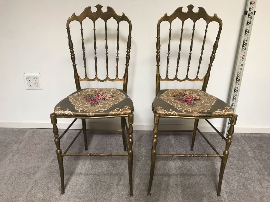 Pair Of Stunning Vintage Italian Brass Chiavari Chairs Hollywood Regency Estimate $1,000 [Photo 4]
