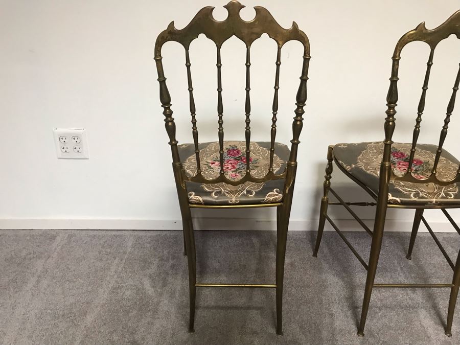 Pair Of Stunning Vintage Italian Brass Chiavari Chairs Hollywood Regency Estimate $1,000 [Photo 11]