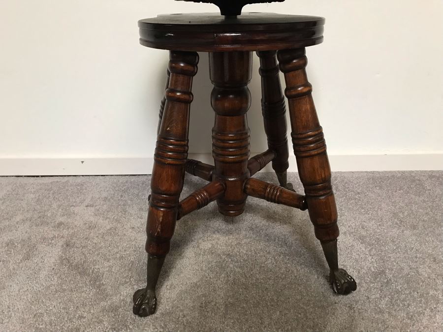 Antique Music Stool With Claw And Ball Feet Missing Back [Photo 3]