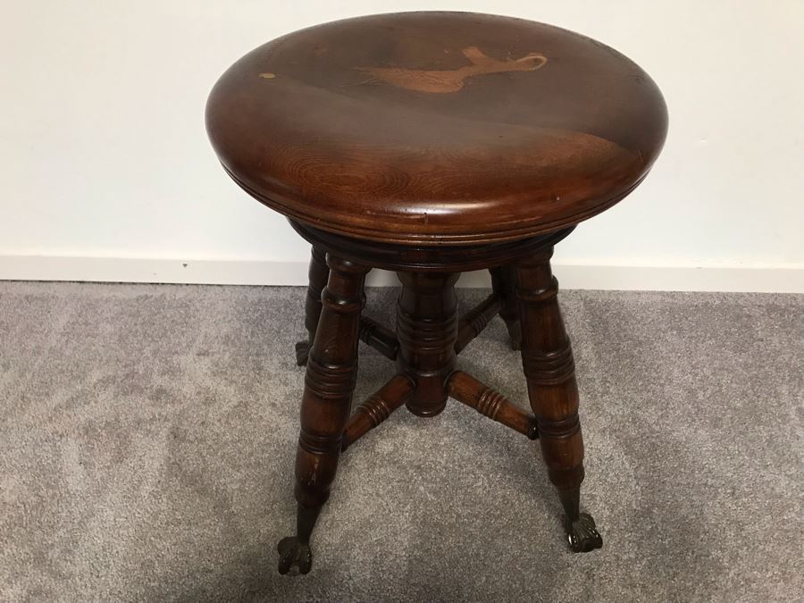 Antique Music Stool With Claw And Ball Feet Missing Back [Photo 2]