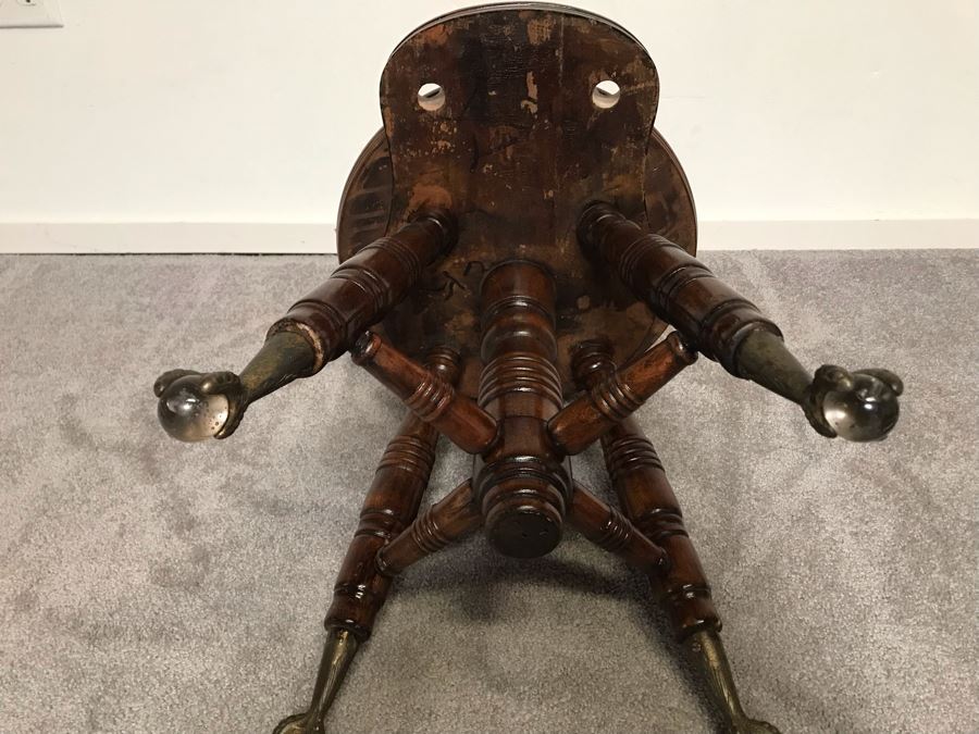 Antique Music Stool With Claw And Ball Feet Missing Back [Photo 10]