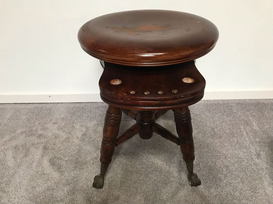 Antique Music Stool With Claw And Ball Feet Missing Back [Photo 9]