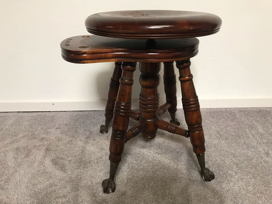 Antique Music Stool With Claw And Ball Feet Missing Back [Photo 7]
