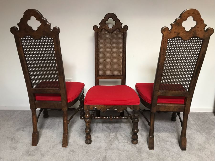 Set Of (3) Vintage Cane High Back Chairs [Photo 11]