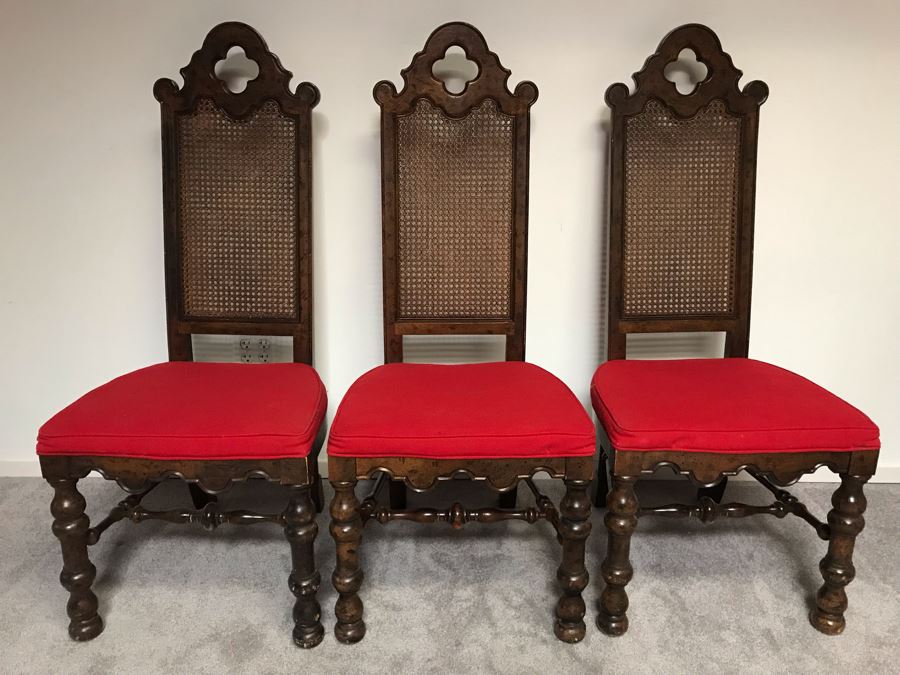 Set Of (3) Vintage Cane High Back Chairs [Photo 1]