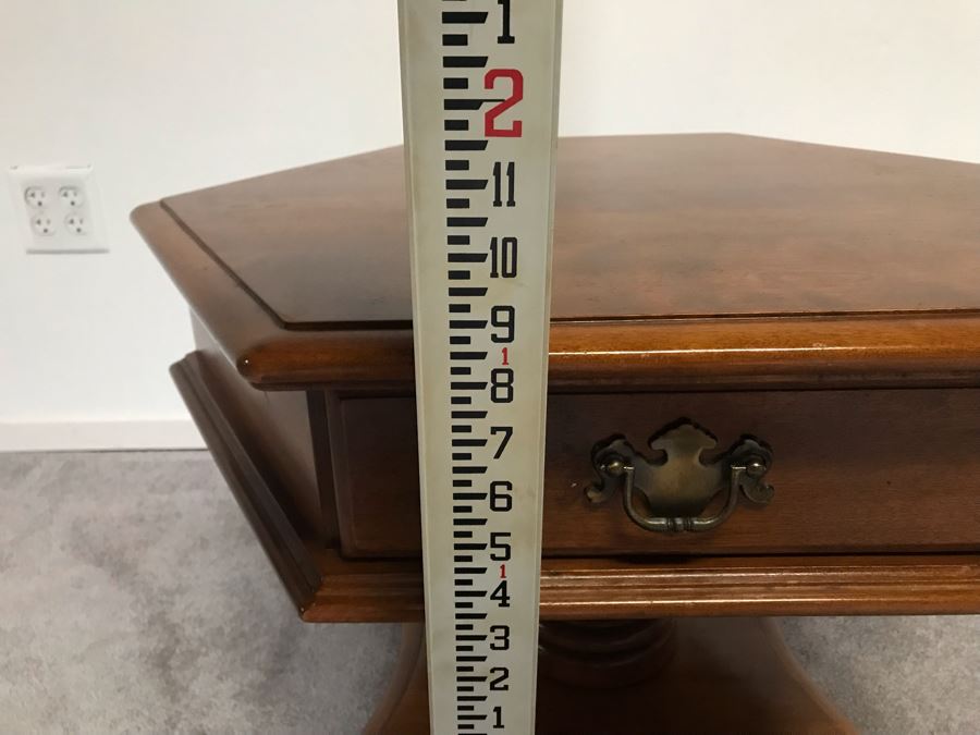 Ethan Allen Wooden Pedestal Table With Drawer 31'W X 21'H [Photo 7]