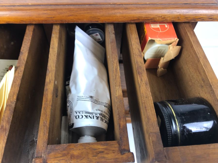 Vintage Wooden Medicine Style 18-Drawer Cabinet Chest Filled With Etching Artist Supplies 25'W X 12'D X 13.5'H [Photo 15]