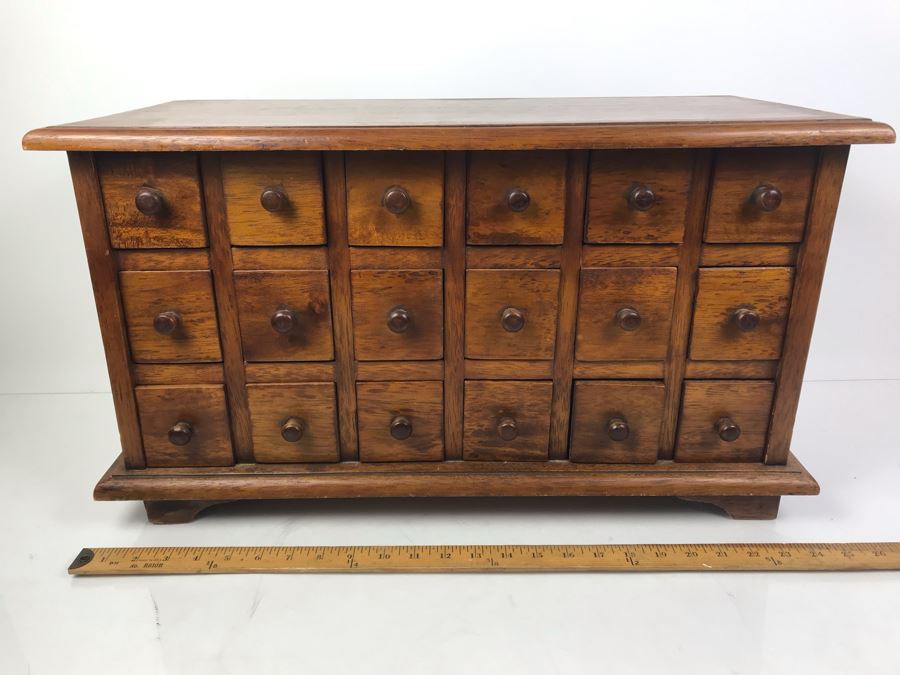 Vintage Wooden Medicine Style 18-Drawer Cabinet Chest Filled With Etching Artist Supplies 25'W X 12'D X 13.5'H [Photo 1]