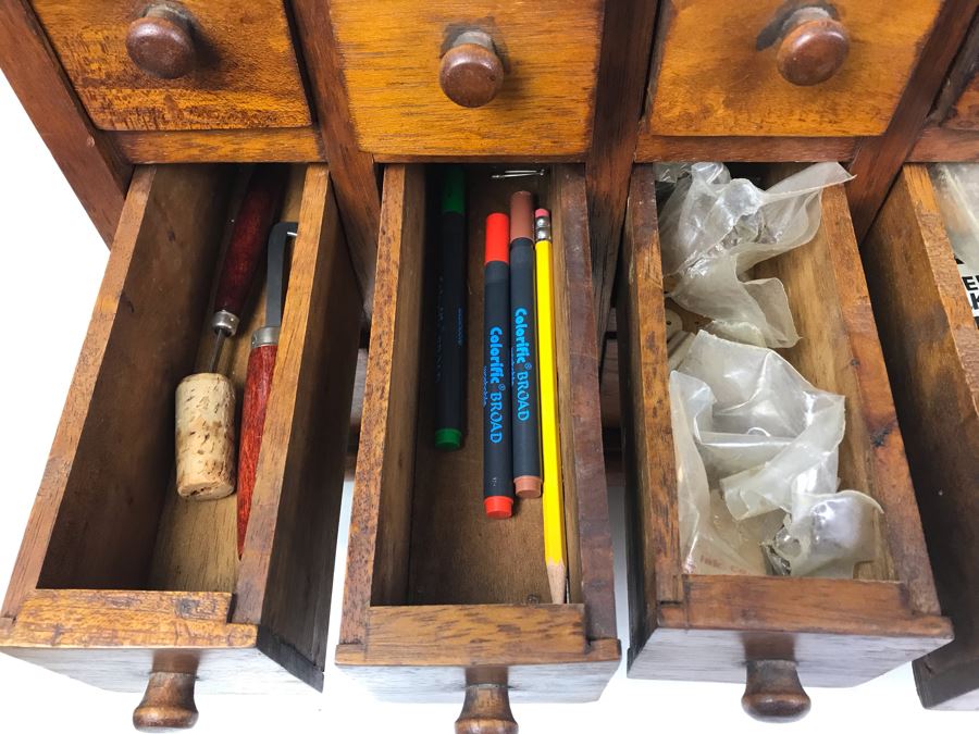 Vintage Wooden Medicine Style 18-Drawer Cabinet Chest Filled With Etching Artist Supplies 25'W X 12'D X 13.5'H [Photo 12]