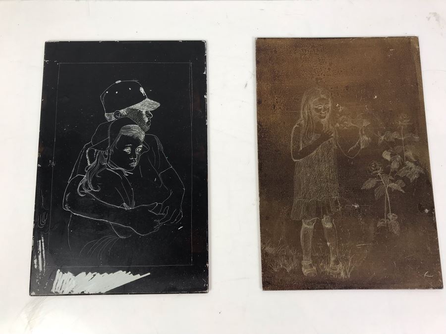 Pair Of Artist Etched Etching Plates 6' X 9' [Photo 1]