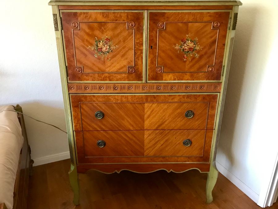 Stunning Vintage Chest Of Drawers Dresser With Painted Floral Design Purchased In Hollywood CA [Photo 4]