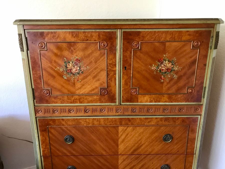Stunning Vintage Chest Of Drawers Dresser With Painted Floral Design Purchased In Hollywood CA [Photo 5]