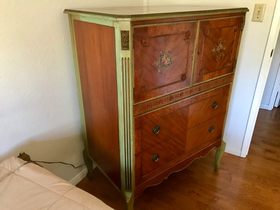 Stunning Vintage Chest Of Drawers Dresser With Painted Floral Design Purchased In Hollywood CA [Photo 12]