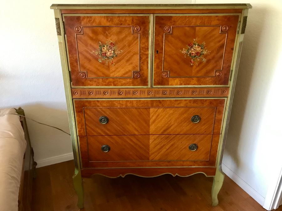 Stunning Vintage Chest Of Drawers Dresser With Painted Floral Design Purchased In Hollywood CA [Photo 3]