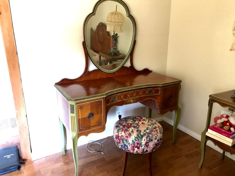 Stunning Vintage Vanity Desk With Mirror And Stool Purchased In Hollywood CA [Photo 2]