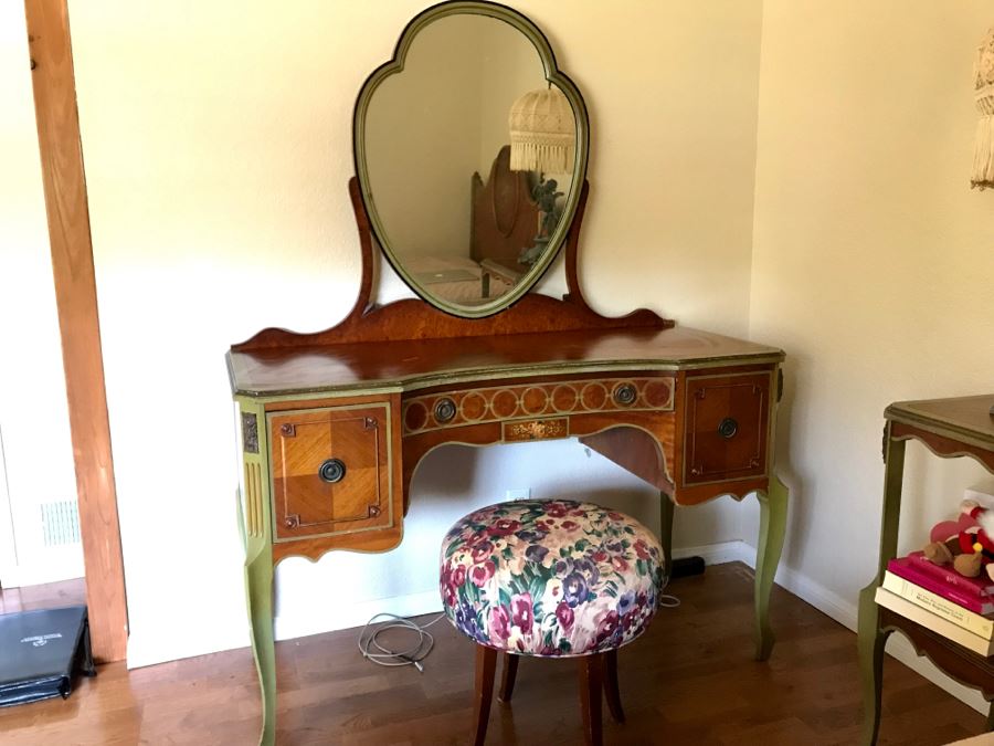 Stunning Vintage Vanity Desk With Mirror And Stool Purchased In Hollywood CA [Photo 3]